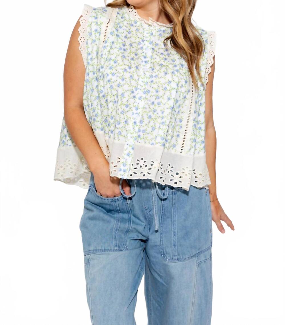 NEW SO ME gardenia floral eyelet top in beige